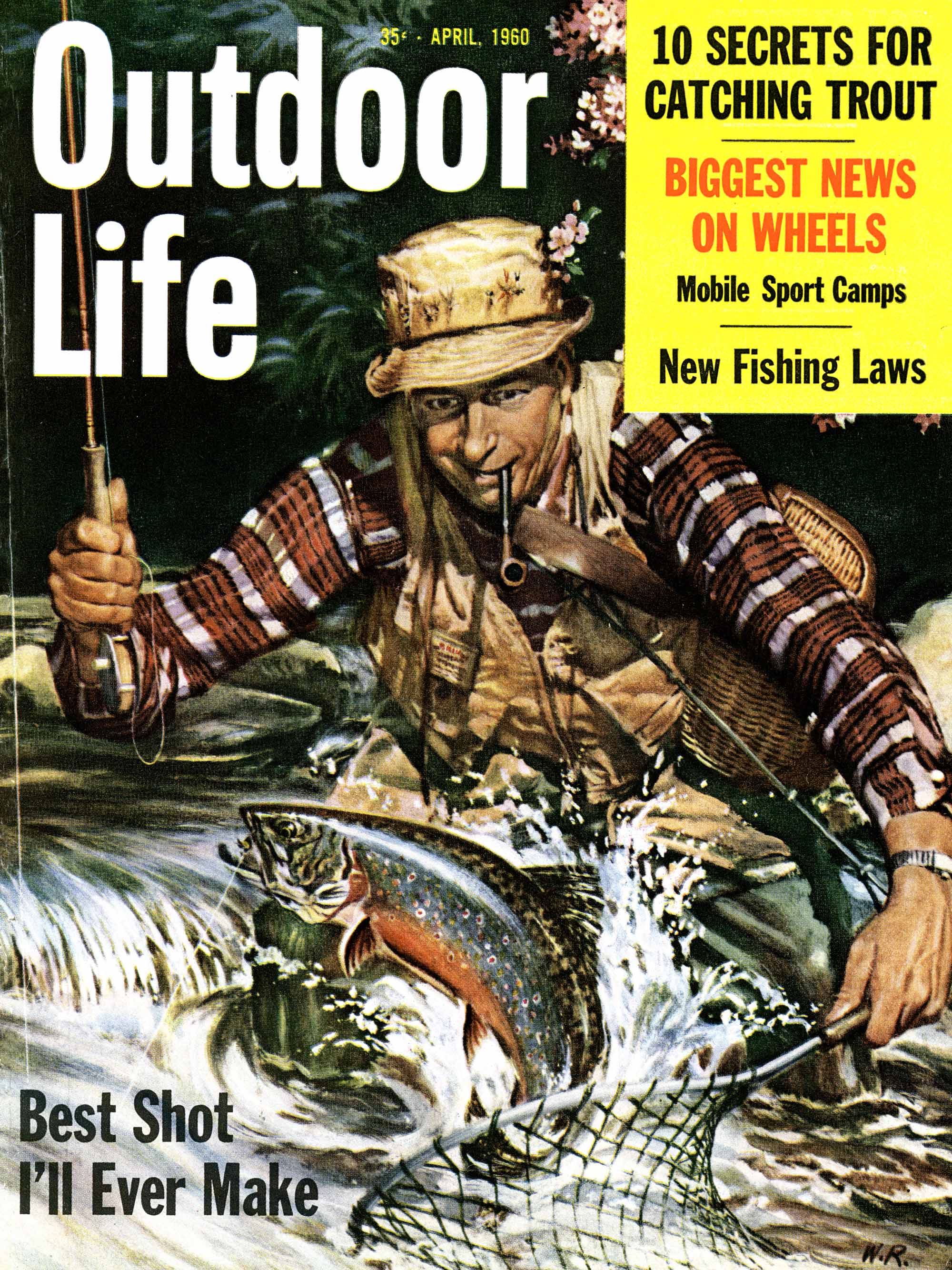 An old outdoor life cover of a trout fisherman.
