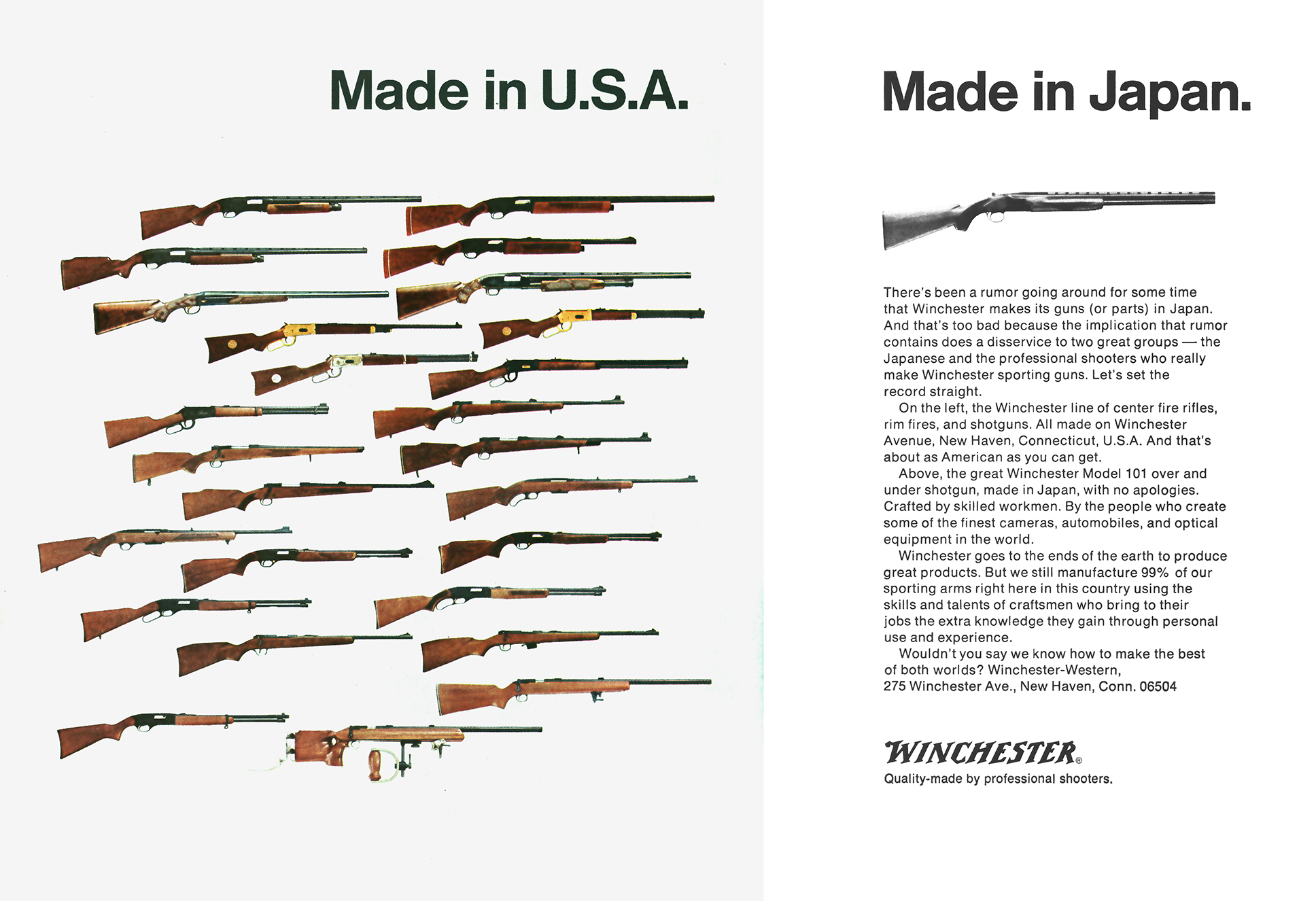A winchester ad from outdoor life showing the USA vs Japan made models.