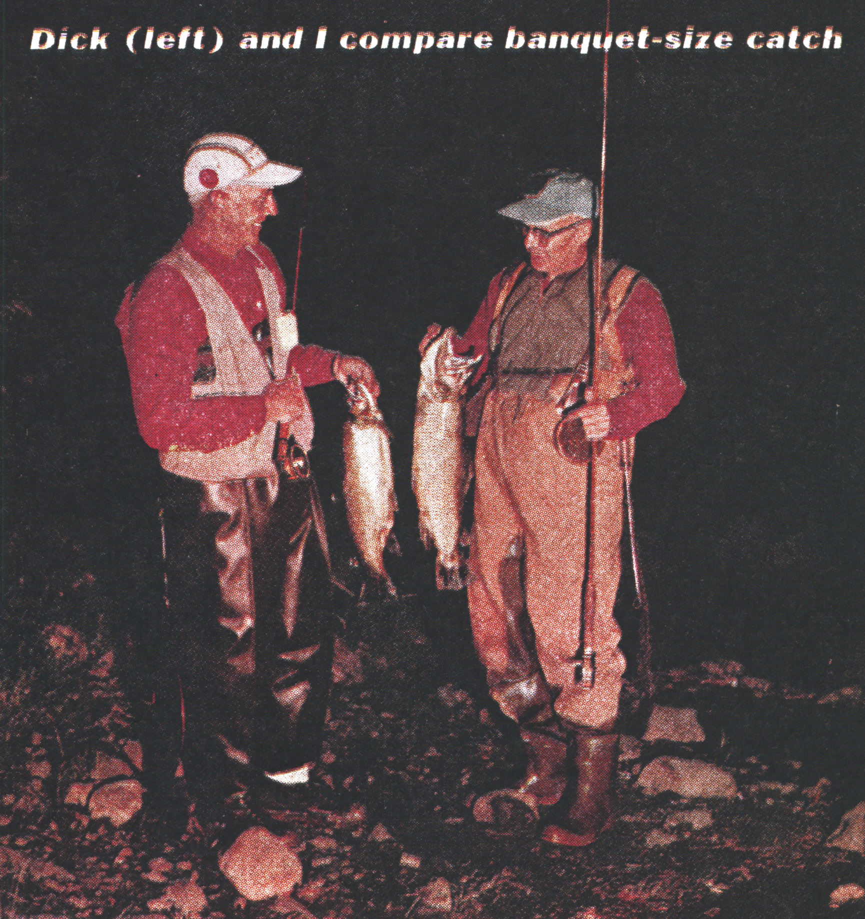 Two big brown trout caught at night.
