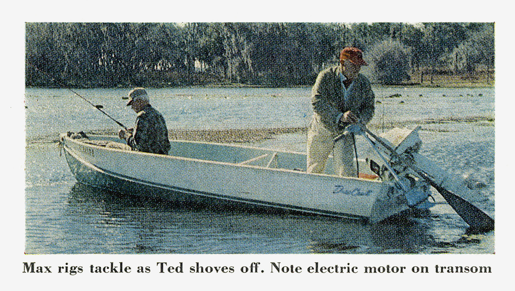 A vintage color film photo of a bass boat