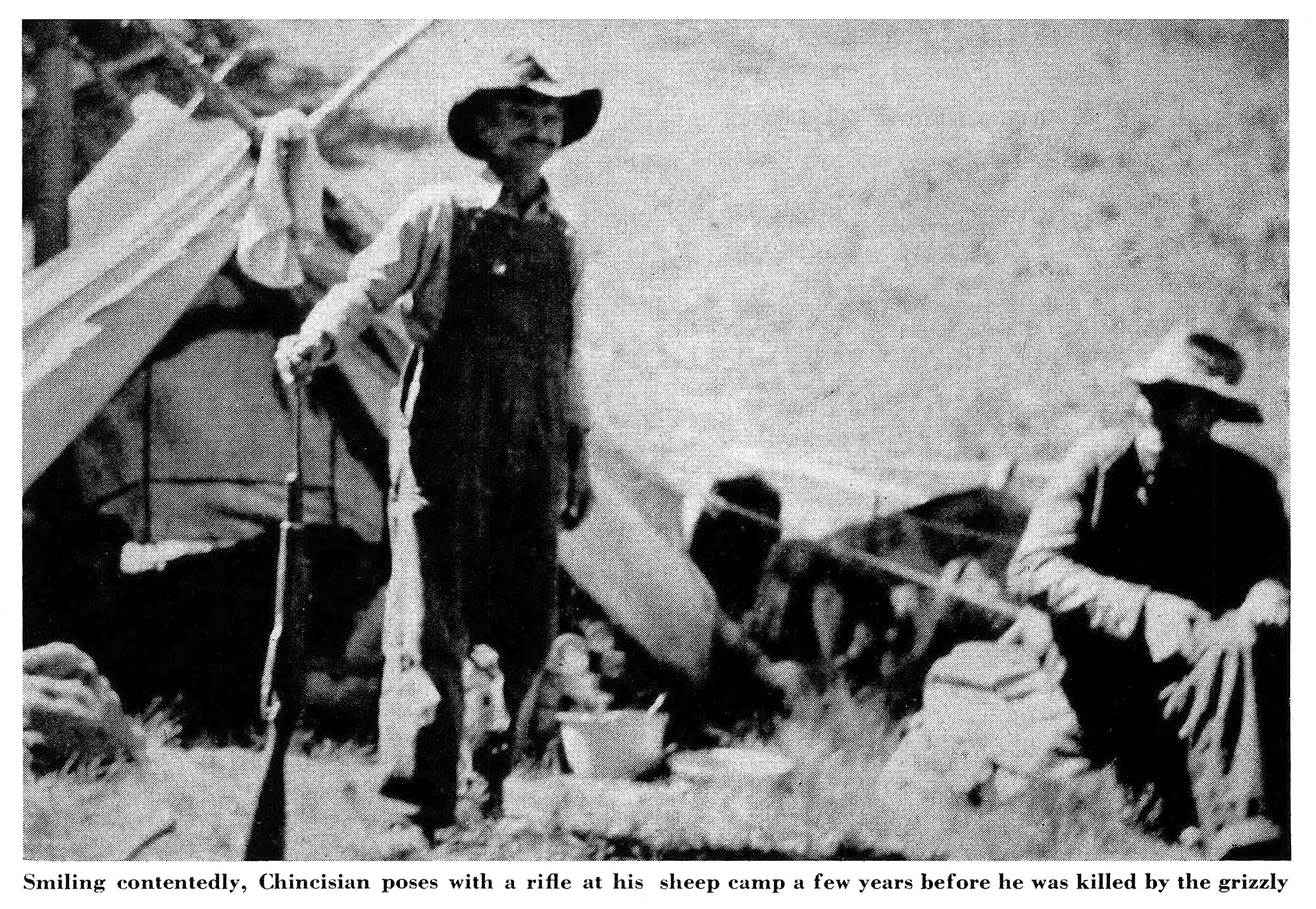 A black and white photograph of a man who was later killed by a grizzly