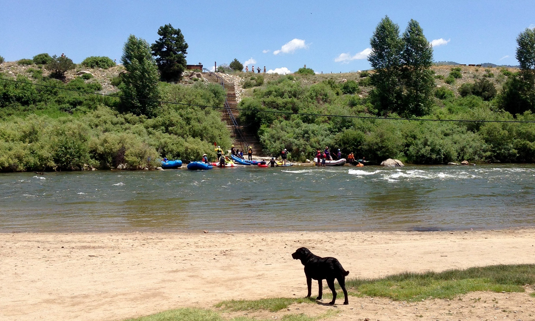 A crowded boat ramp on the Arkansas River.