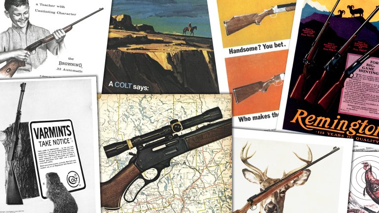 A composite image of old gun ads from Outdoor Life.