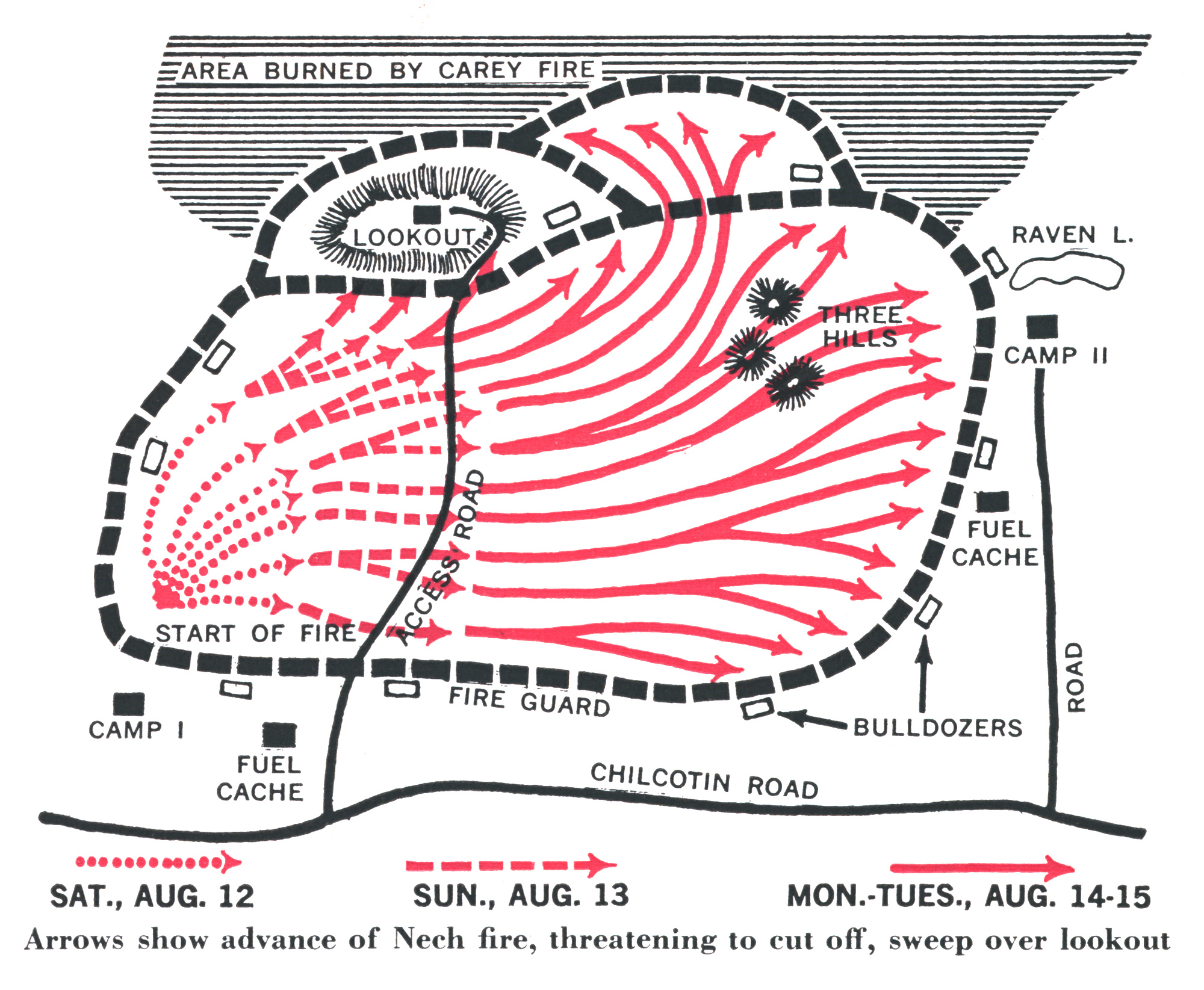A hand-drawn map of a wildfire.