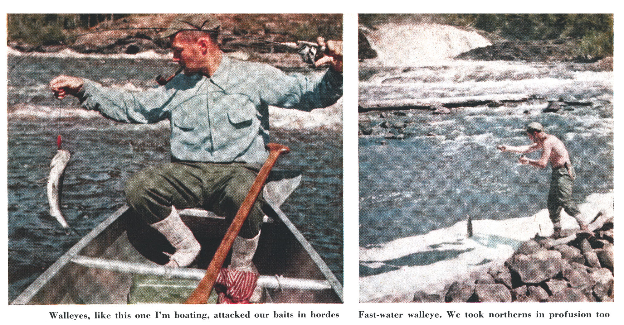 Old color photographs of men fishing on Turtle River