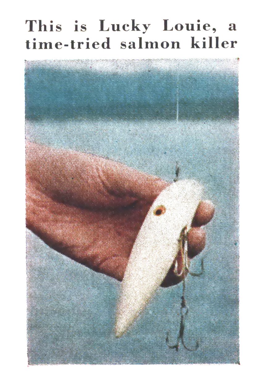 A vintage color film photo of an old salmon lure.