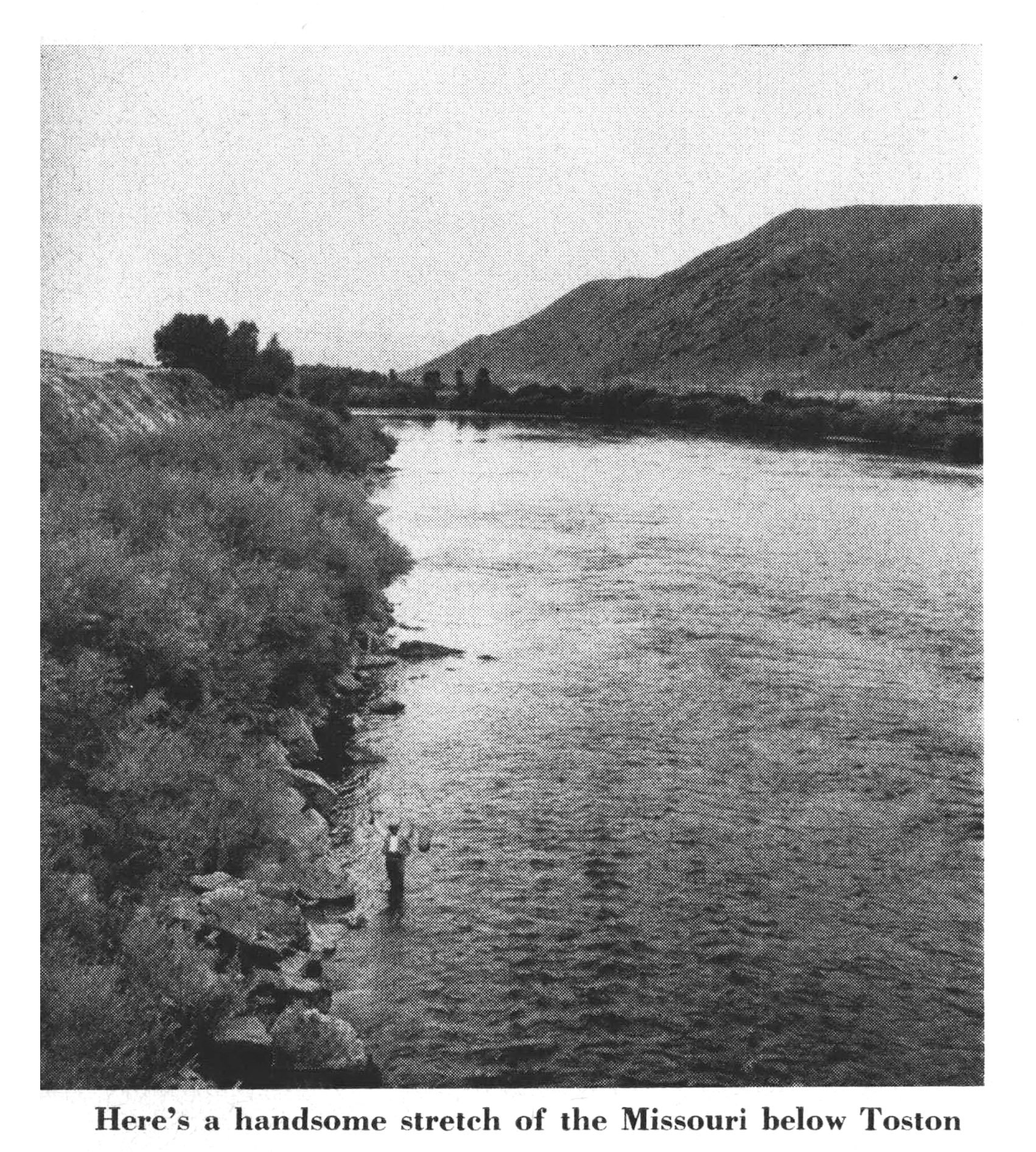 A vintage black and white photo of the missouri river.