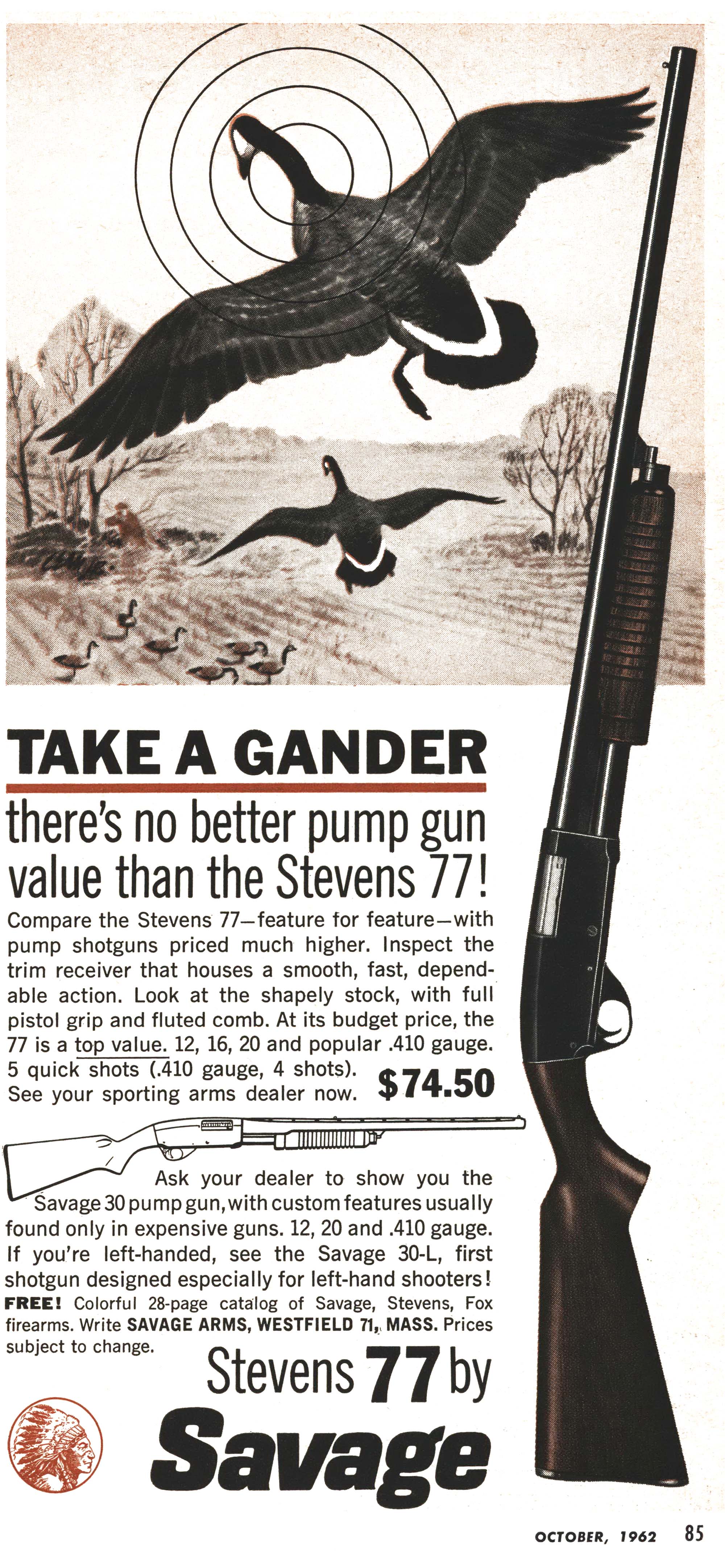 A stevens 77 gun ad from the pages of Outdoor Life magazine