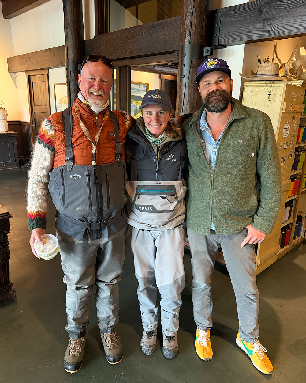 A trio of fly anglers at a lodge in Idaho