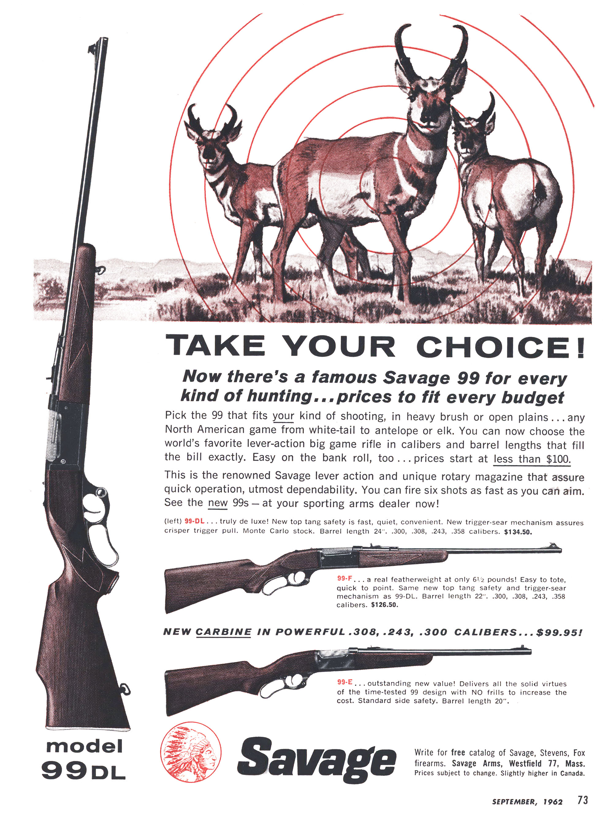 A Savage ad featuring pronghorn antelope from the pages of Outdoor Life magazine