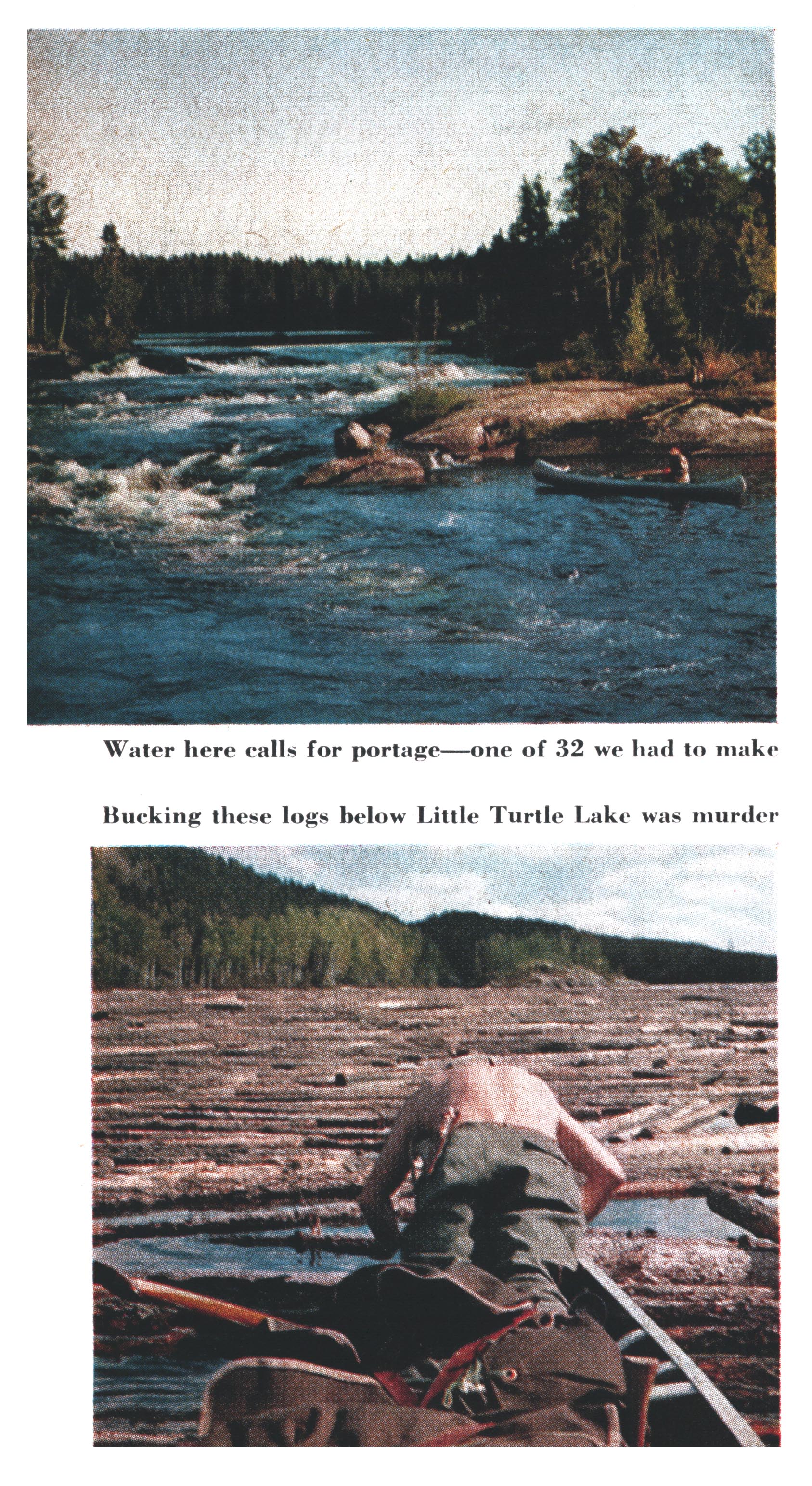 Old color photographs of men boating on Turtle River