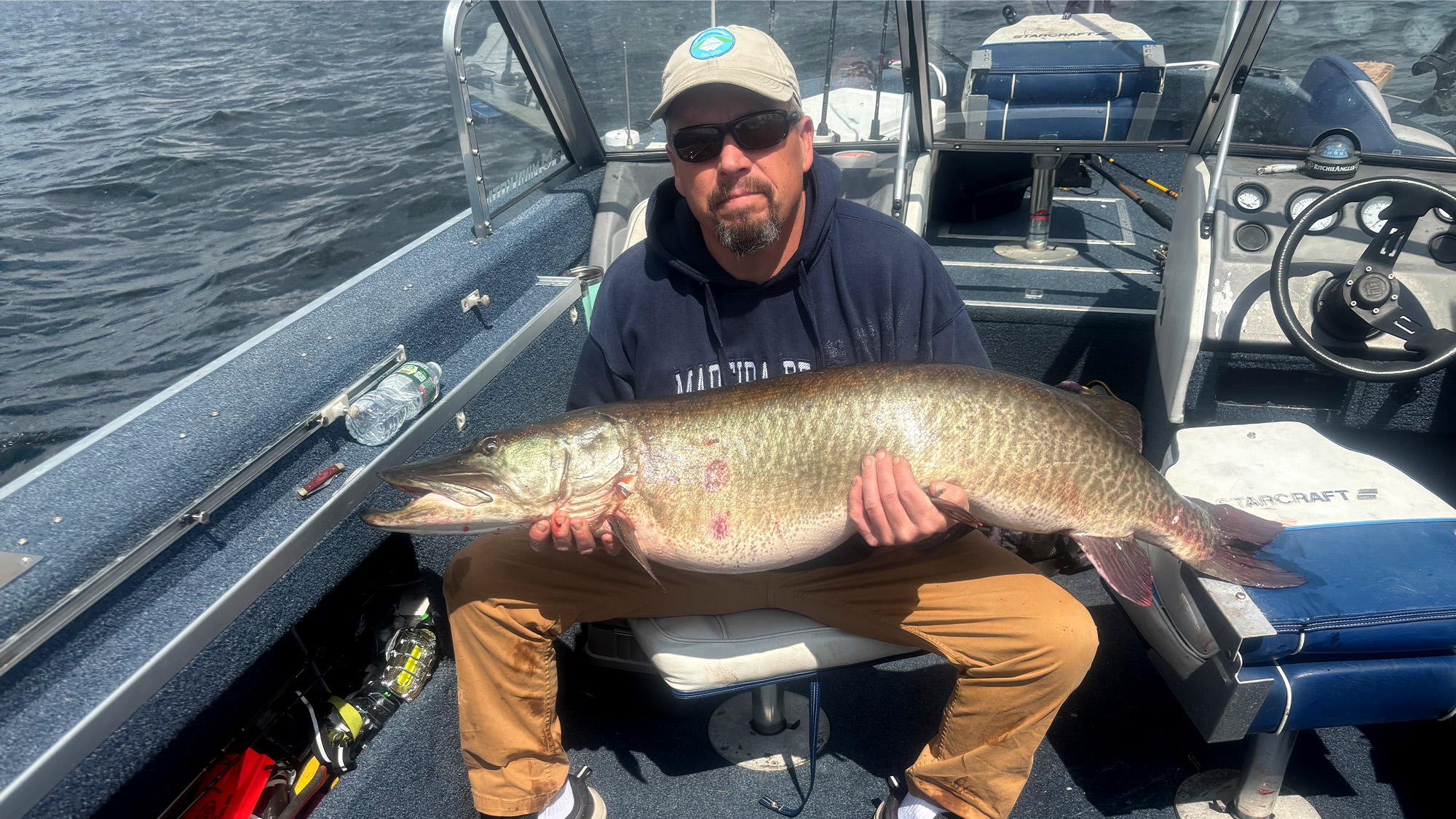 An angler with a big Vermont muskie.