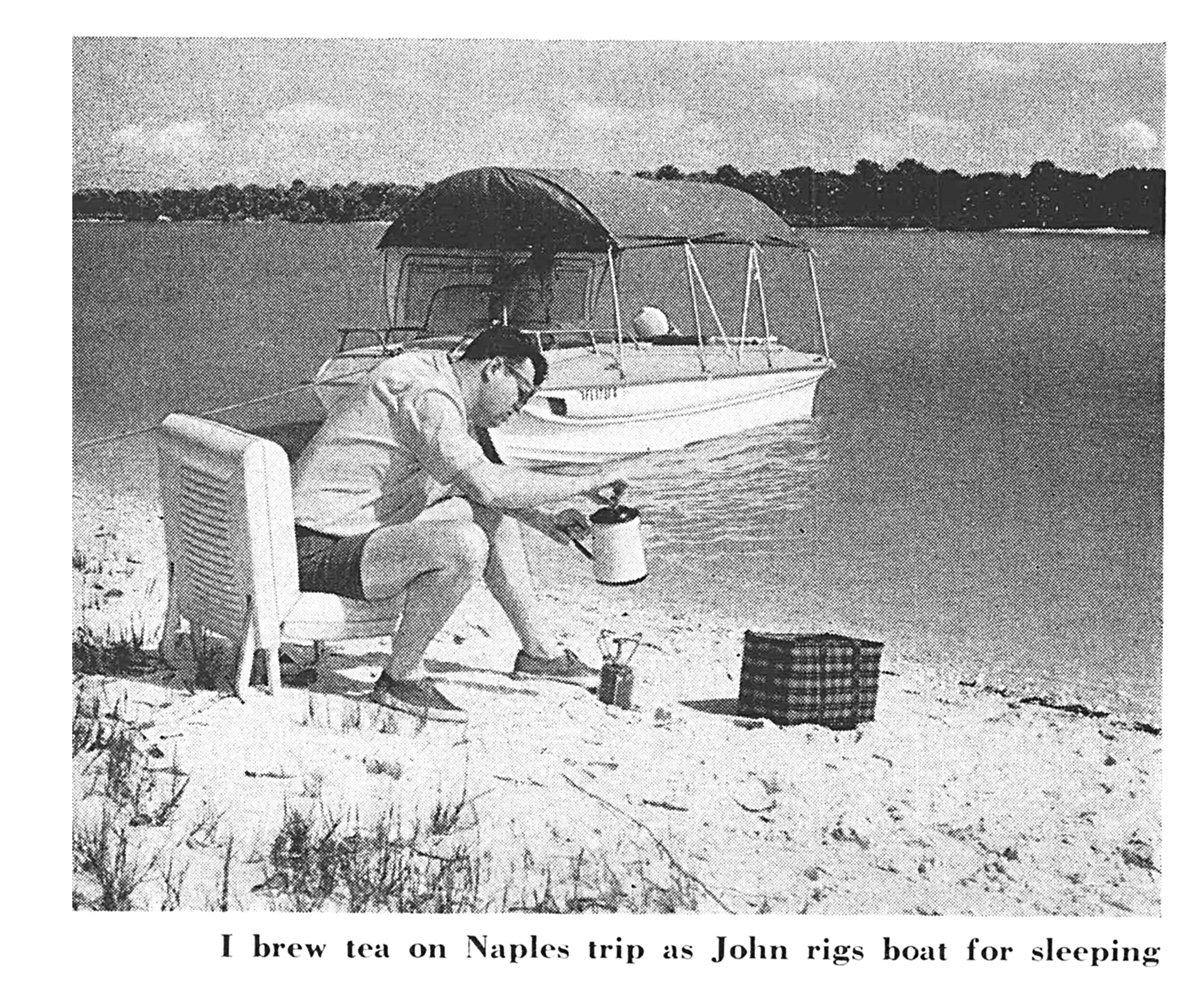 A black and white photo of camping near naples.
