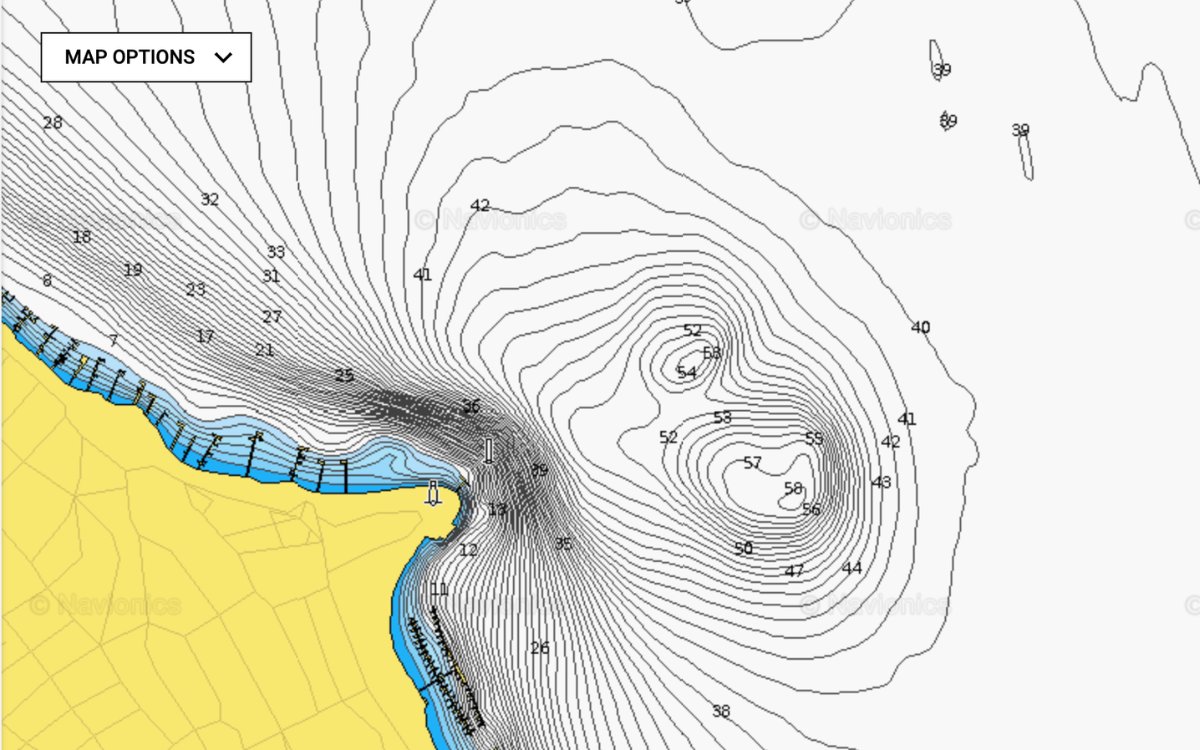 An example map showing a deep bowl on a lake