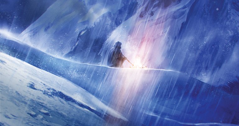 An illustration of a fire in the snow.