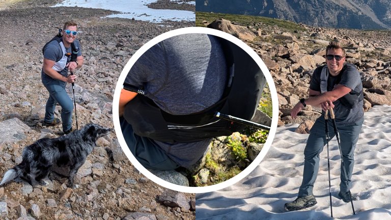 A composite image of a hiker on Granite Peak who was impaled by his own trekking pole.