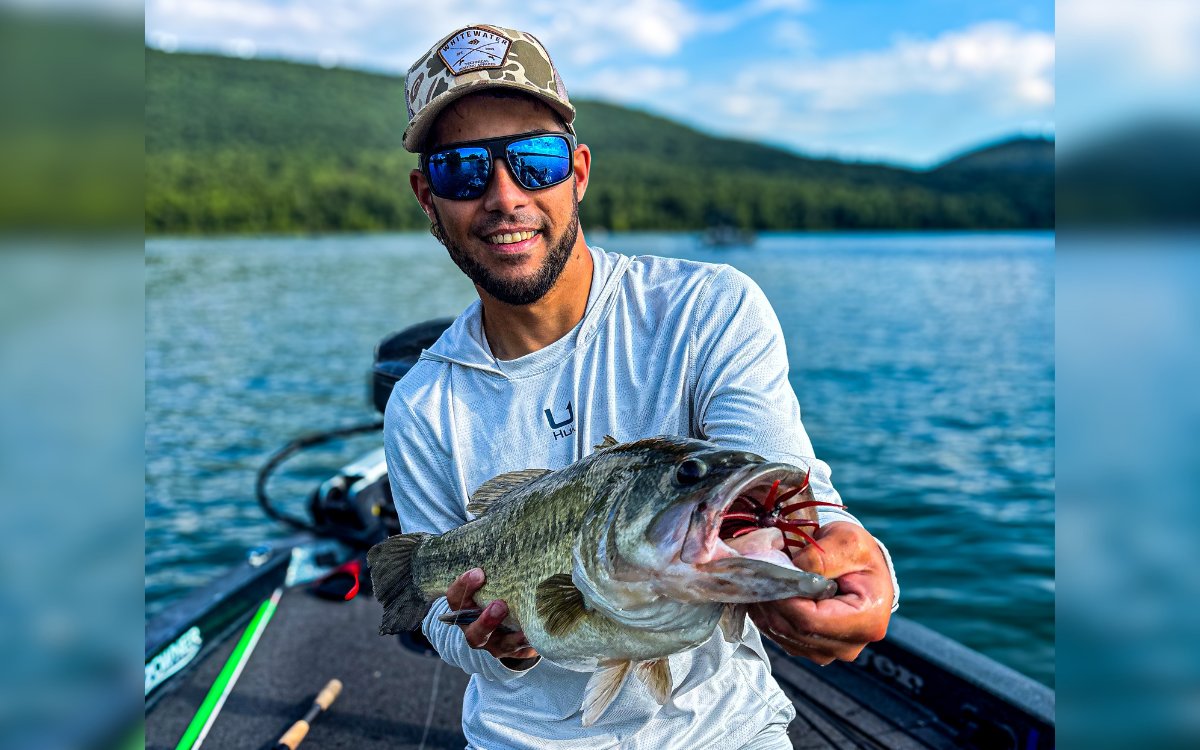 The author with an 8.1 pound largemouth he caught on a Berkley 'Moeba