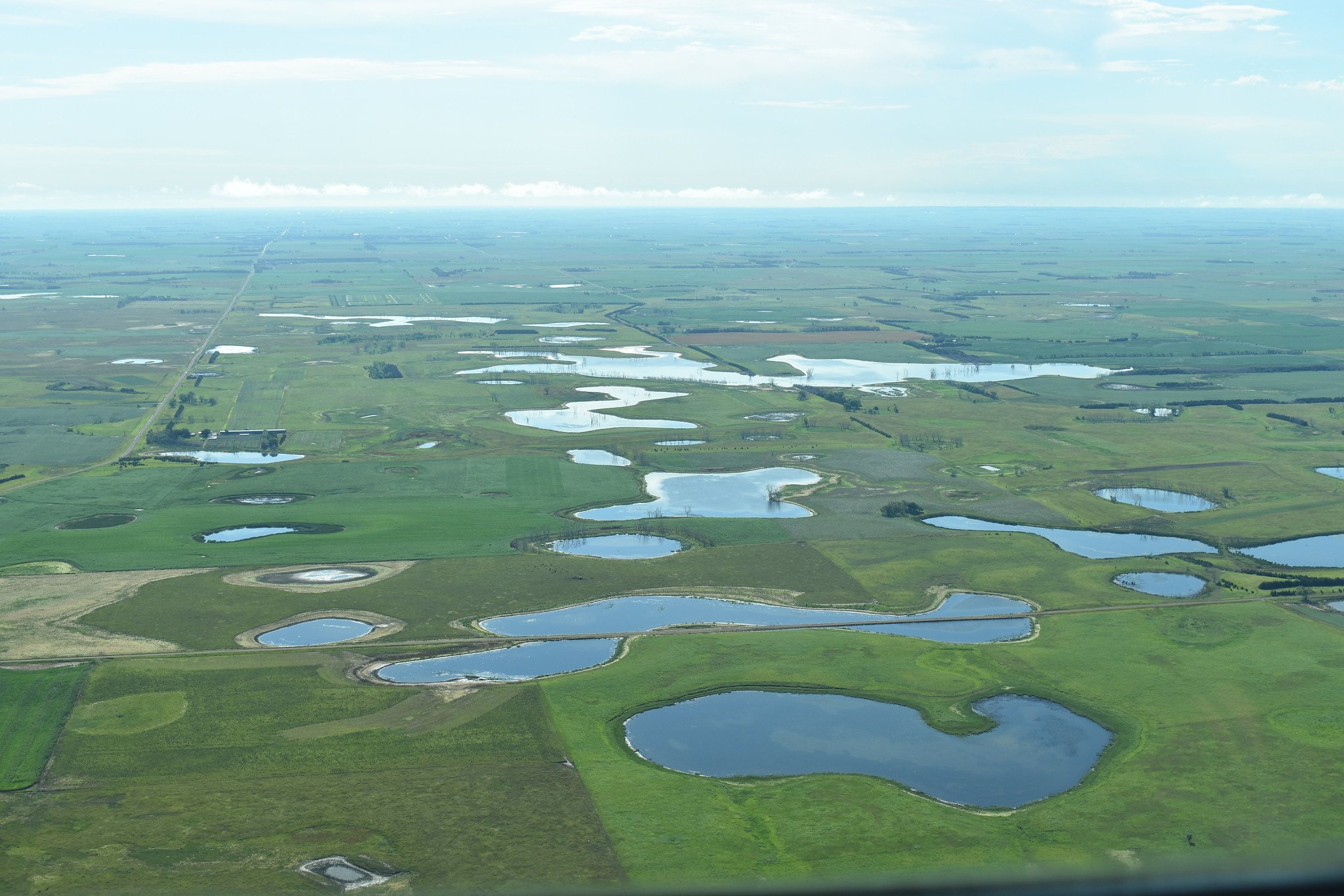 An aerial view of the prairie pothole region.