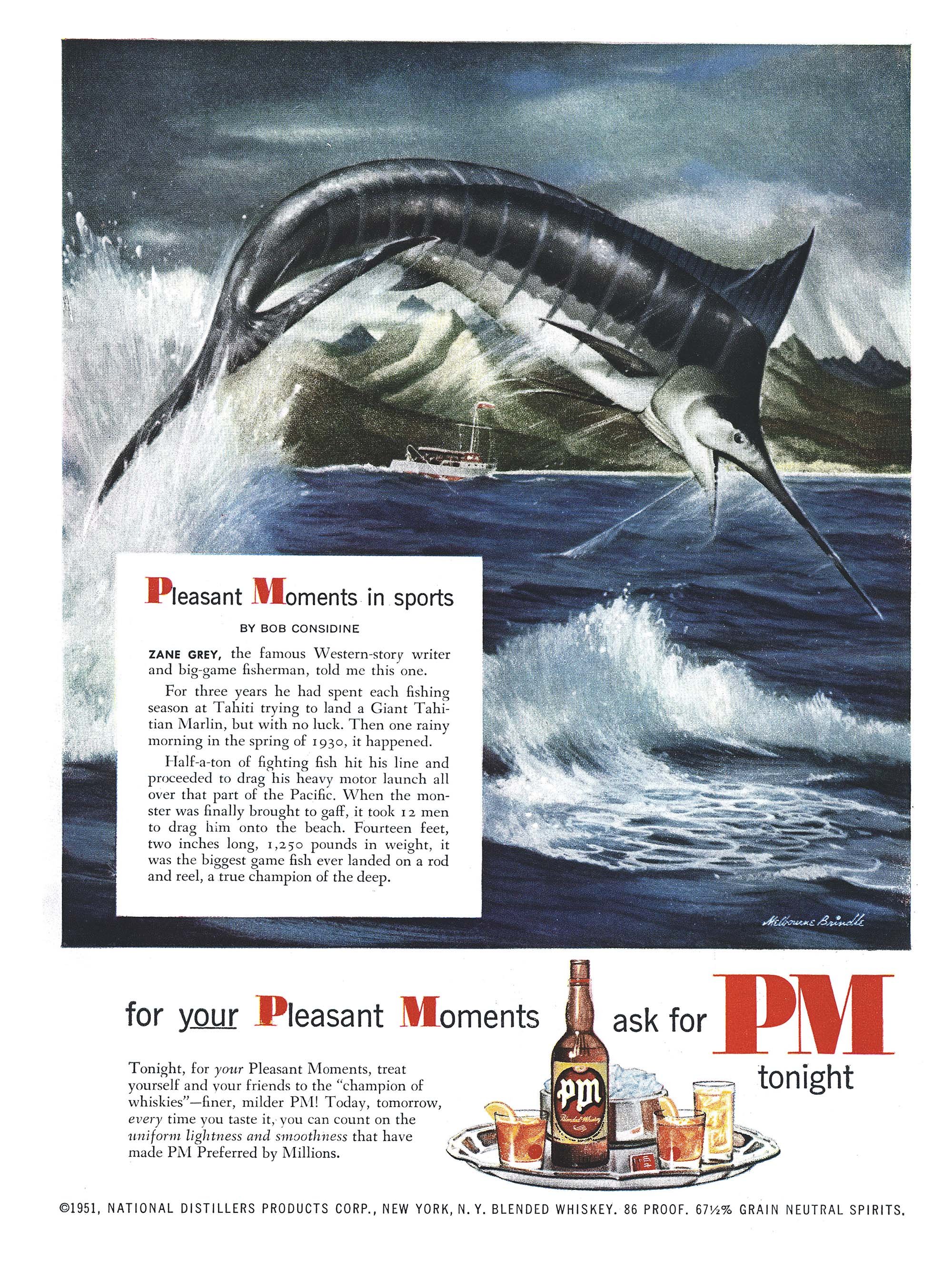 A vintage magazine ad from Outdoor Life showing a jumping big game fish.