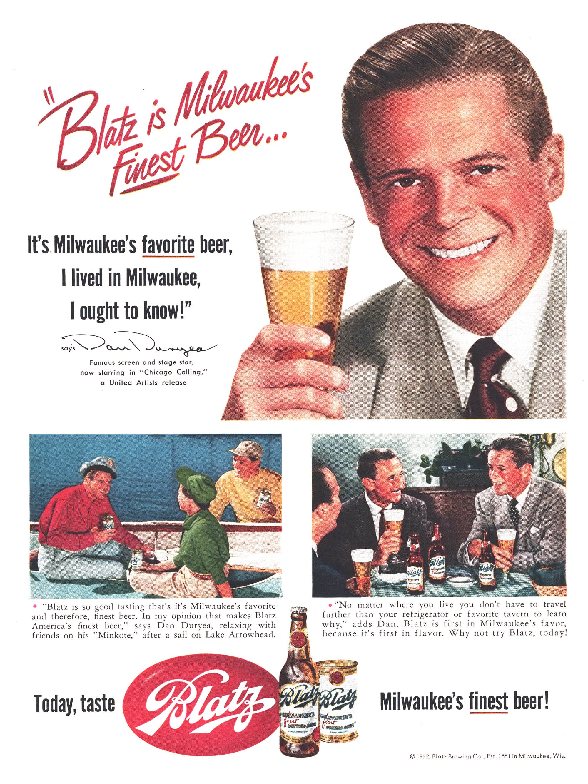 A vintage magazine ad from Outdoor Life showing an ad for Blatz beer.