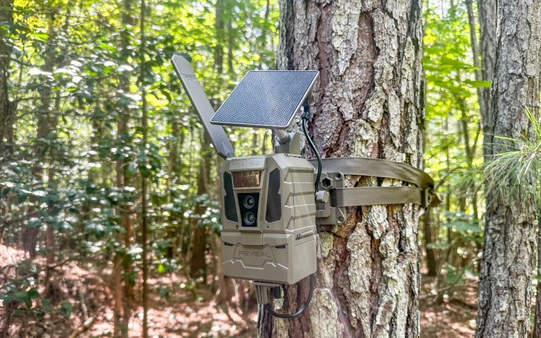 Tactacam Reveal Pro 4.0 Solar cellular trail camera with attached solar panel and R5 battery pack