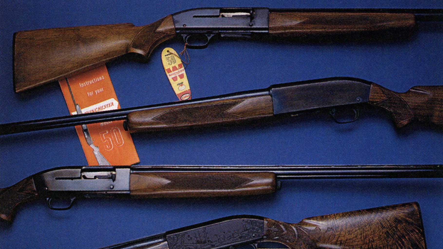 A feature image of autoloading shotguns on a blue background for Winchester.