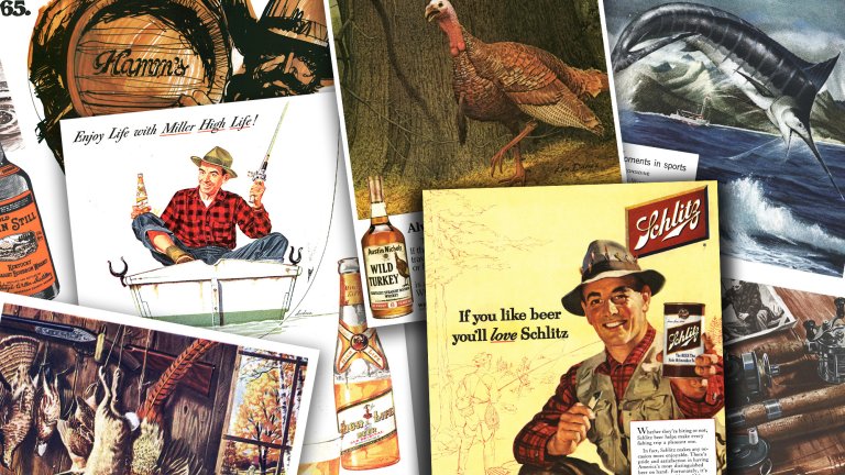 A collection of Outdoor Life beer and booze ads.