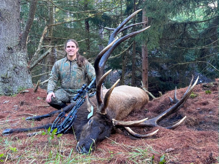 A photo of Skvarla with his pending PA state-record bull elk.