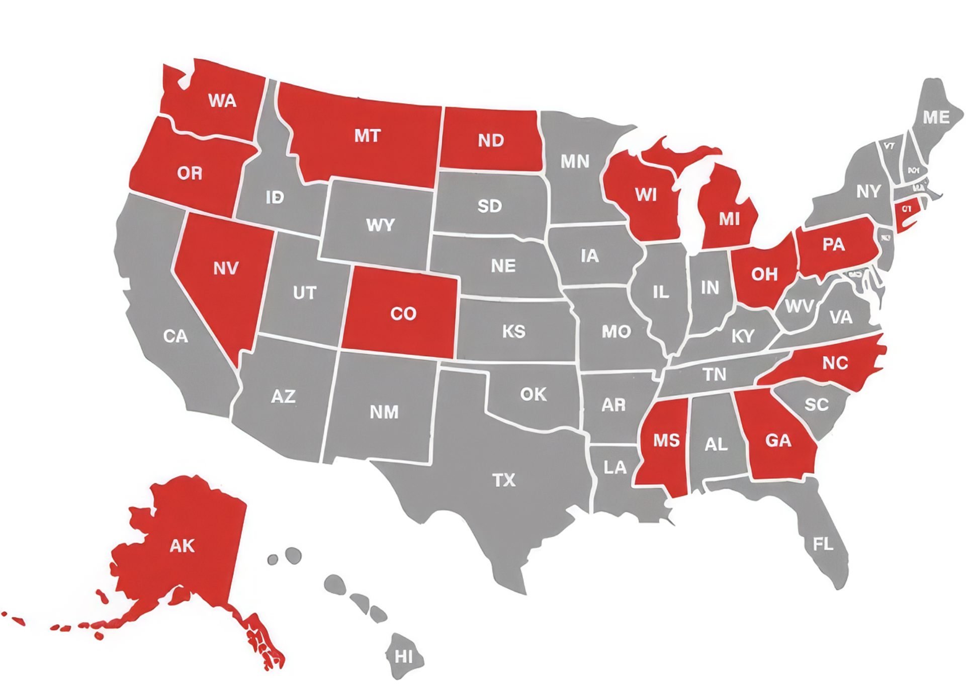 A map showing the 15 states with suppressor restrictions for NFA compliance