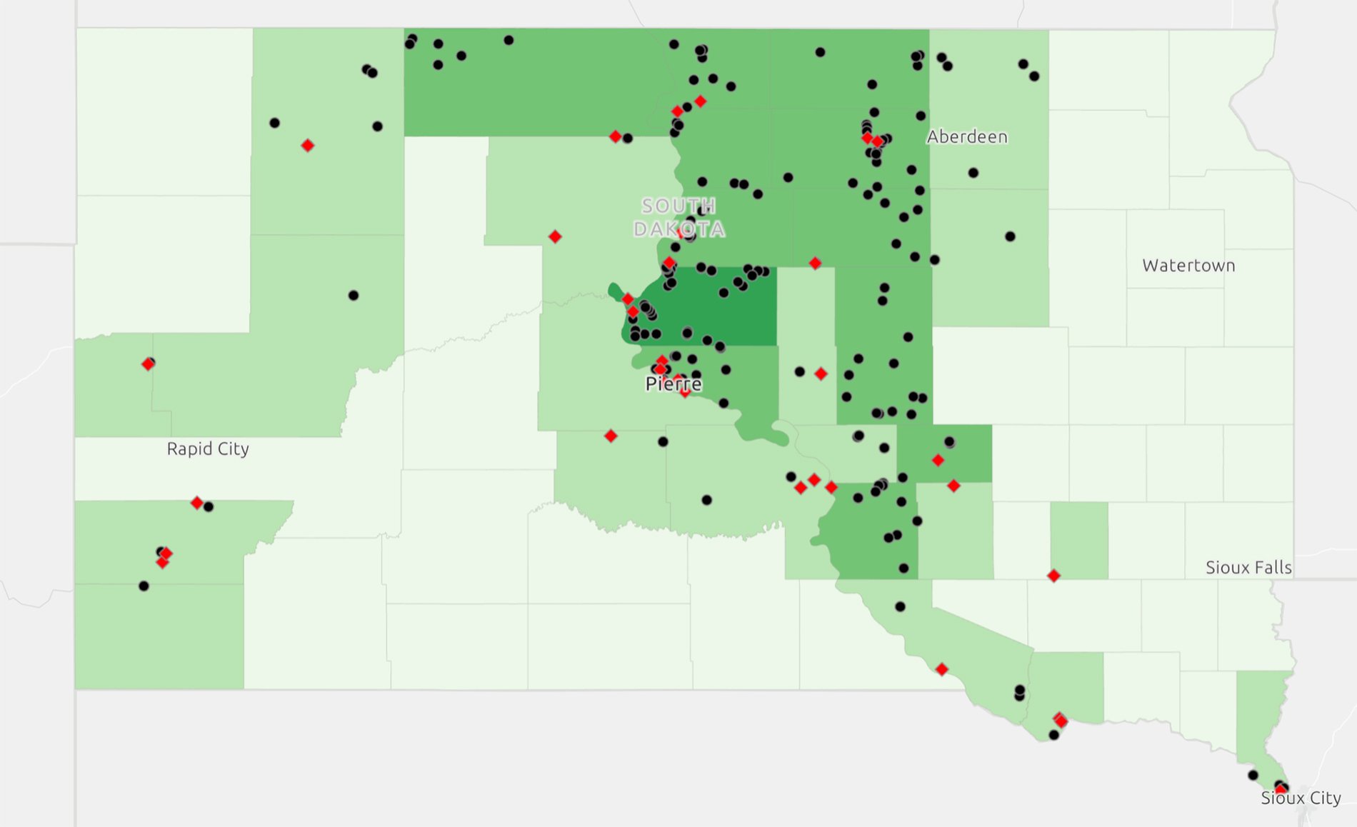 A map showing EHD reports in South Dakota.