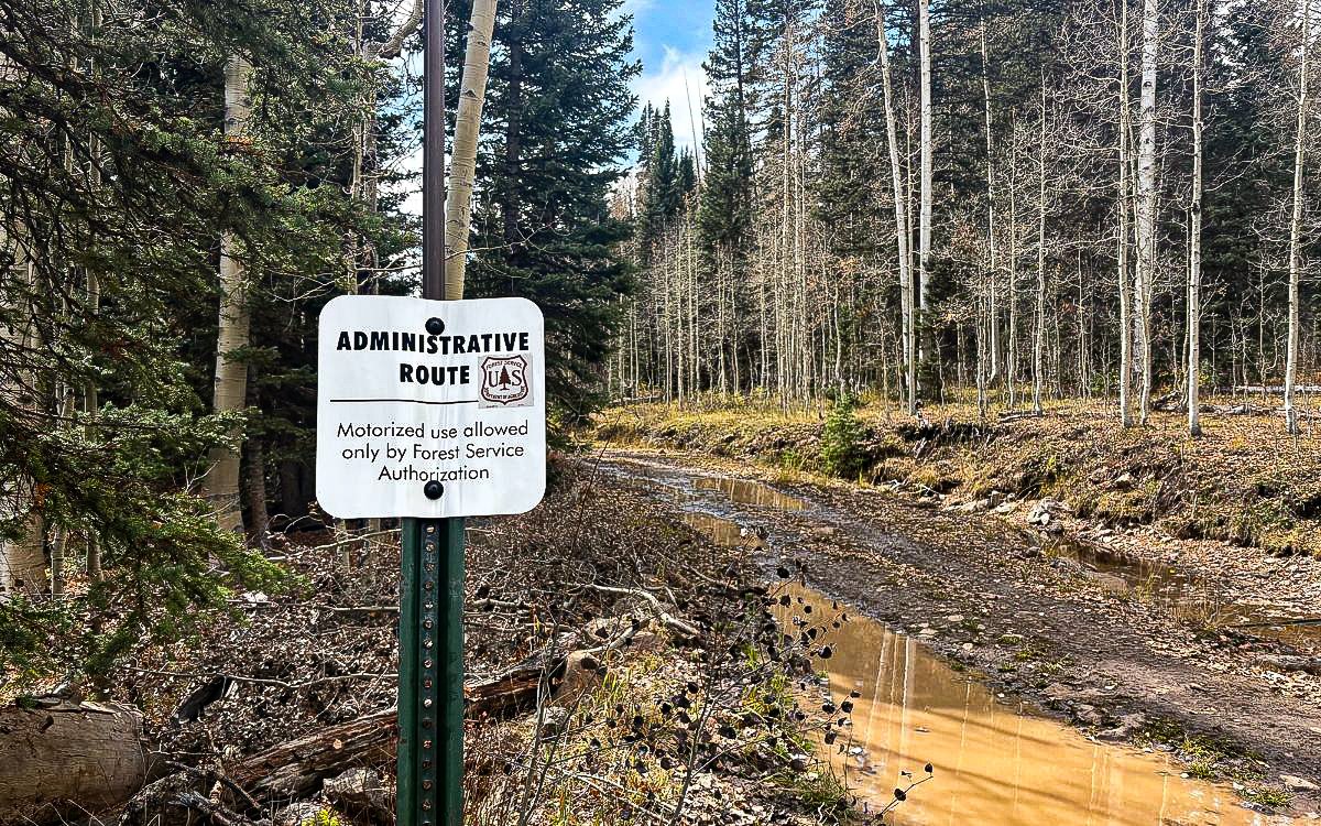 A USFS sign on a trail
