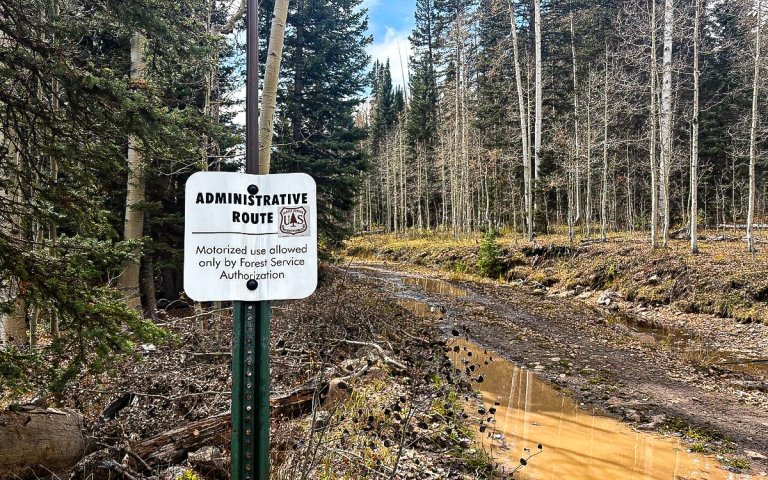 A USFS sign on a trail