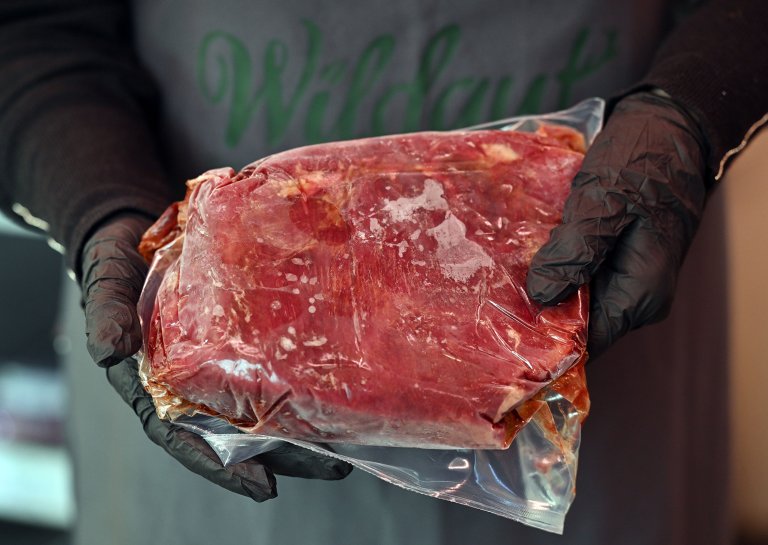 Frozen vacuum sealed venison.