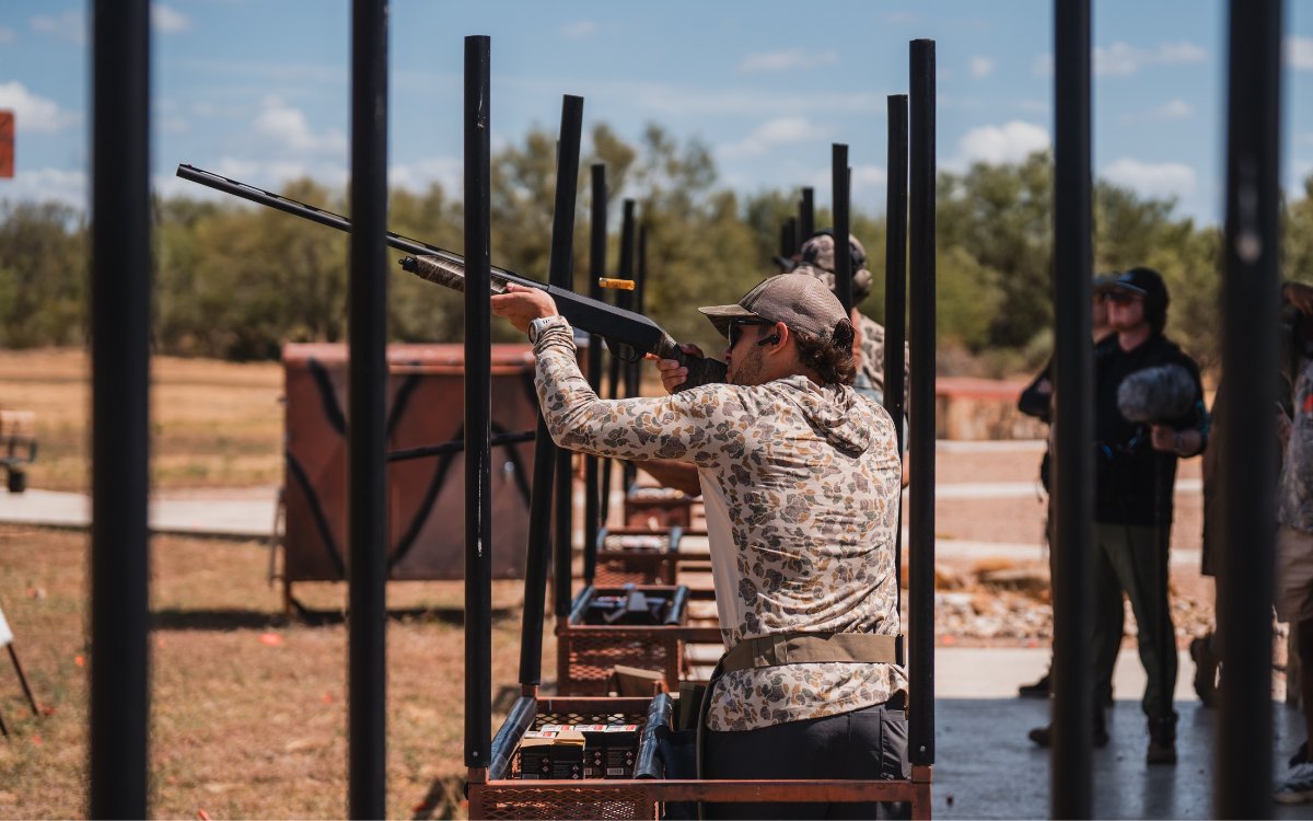 A hunter practicing at a 5-stand course.